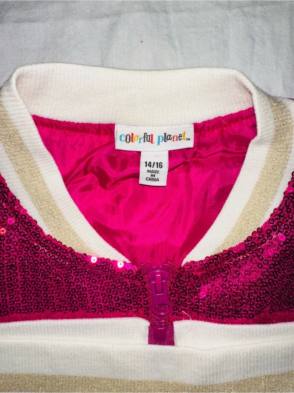 Colorful Planet Girls 14/16 Hot Pink Sequin Bomber Jacket